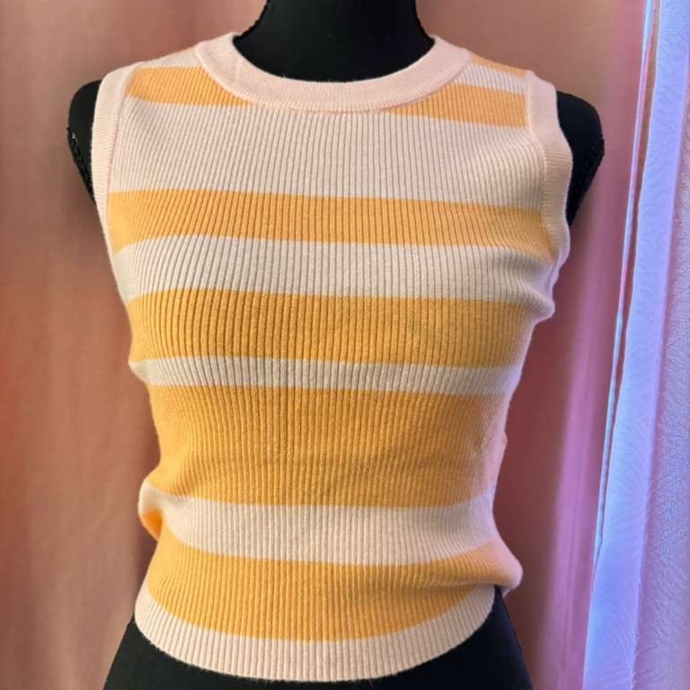 Sleeveless Ribbed Stripe Top in Yellow & Cream